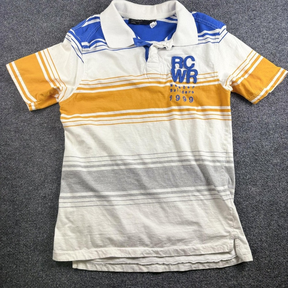 Rocawear Polo Shirt Mens‎ Medium White Blue Yellow Striped RCWR 1999 Cotton